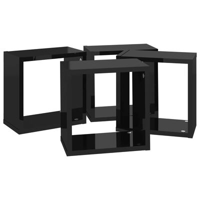 vidaXL Mensole Parete a Cubo 4 pz Nero Lucido 26x15x26 cm