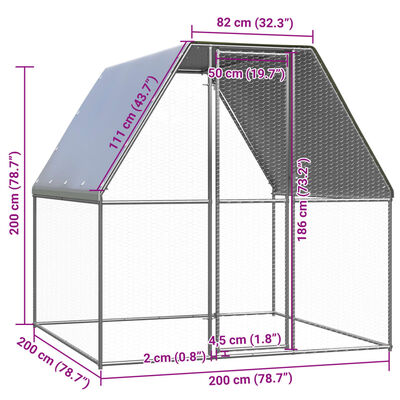 vidaXL Gabbia per Polli Argento e Grigio 2x2x2 m in Acciaio Zincato