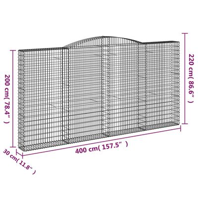 vidaXL Cesti Gabbioni ad Arco 4 pz 400x30x200/220 cm Ferro Zincato