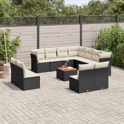 vidaXL Set Divani da Giardino 12 pz con Cuscini Nero in Polyrattan