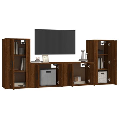 vidaXL Set Mobili Porta TV 4 pz Rovere Marrone in Legno Multistrato