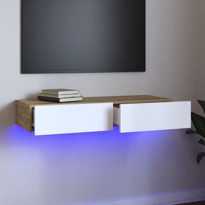 vidaXL Mobile TV con Luci LED Bianco e Rovere Sonoma 90x35x15,5 cm