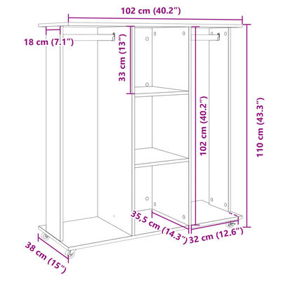 vidaXL Armadio con ruote Bianco 102x38x110 cm in Legno Multistrato