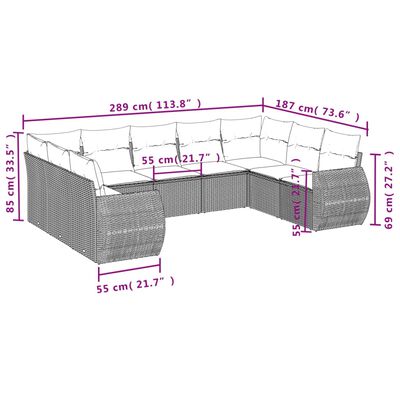 vidaXL Set Divani da Giardino 9 pz con Cuscini Nero in Polyrattan