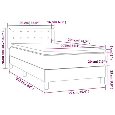 vidaXL Giroletto a Molle con Materasso Bianco 90x200 cm in Similpelle