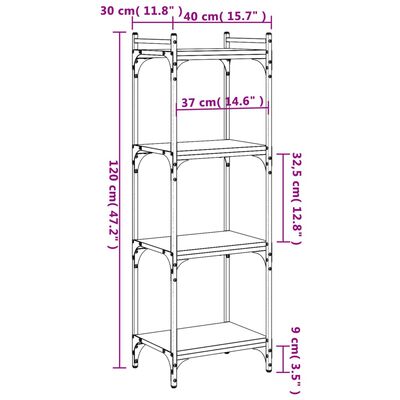 vidaXL Libreria 4 Ripiani Grigio Sonoma 40x30x120cm Legno Multistrato