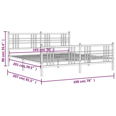 vidaXL Giroletto con Testiera e Pediera Metallo Bianco 193x203 cm