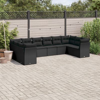 vidaXL Set Divani da Giardino 10pz con Cuscini in Polyrattan Nero