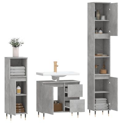 vidaXL Set Mobili da Bagno 3 pz Grigio Cemento in Legno Multistrato