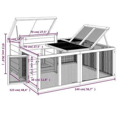 vidaXL Conigliera Grigia 144x123x67,5 cm in Legno Massello di Pino