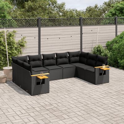 vidaXL Set Divani da Giardino 9 pz con Cuscini Nero in Polyrattan