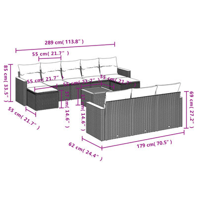 vidaXL Set Divani da Giardino 11 pz con Cuscini Beige in Polyrattan