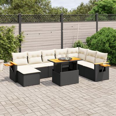 vidaXL Set Divani da Giardino 9 pz con Cuscini Nero in Polyrattan