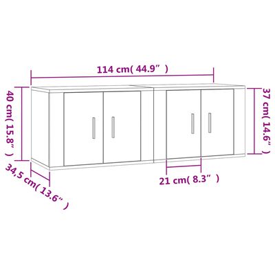 vidaXL Mobili Porta TV a Parete 2 pz Grigio Sonoma 57x34,5x40 cm