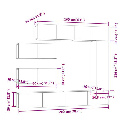 vidaXL Set di Mobili Porta TV 7 pz Grigio Sonoma in Legno Multistrato