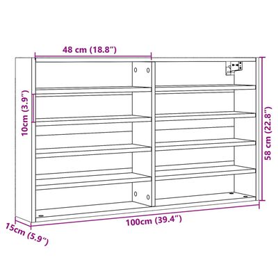 vidaXL Armadietto Vetrina Grigio Cemento 100x15x58cm Legno Multistrato