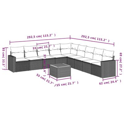 vidaXL Set Divano da Giardino 10 pz con Cuscini Beige in Polyrattan