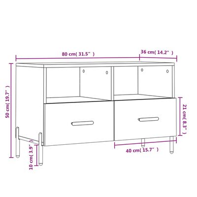 vidaXL Mobile Porta TV Bianco Lucido 80x36x50 cm in Legno Multistrato