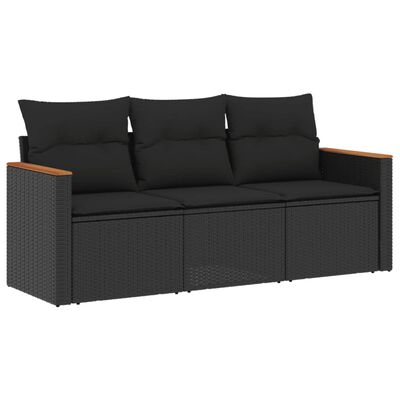 vidaXL Set Divani da Giardino 3 pz con Cuscini in Polyrattan Nero