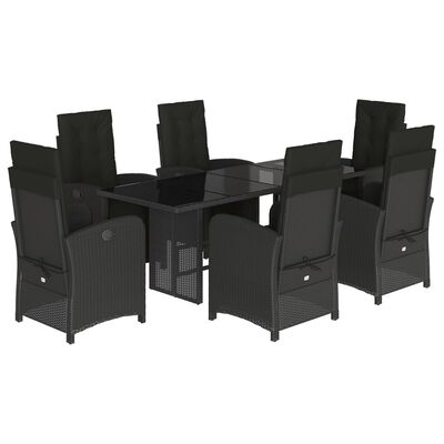 vidaXL Set da Pranzo da Giardino 7 pz Nero con Cuscini in Polyrattan