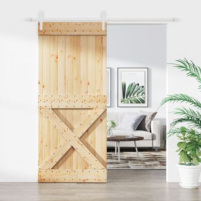 vidaXL Porta Scorrevole con Set Hardware 90x210 cm Legno Massello Pino