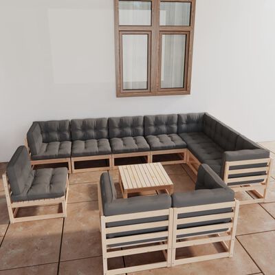 vidaXL Set Divani Giardino 11 pz con Cuscini in Legno Massello di Pino