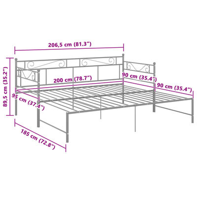 vidaXL Telaio Divano Letto Estraibile Grigio in Metallo 90x200 cm