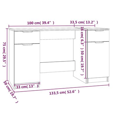 vidaXL Scrivania con Mobile Laterale Rovere Sonoma Legno Multistrato