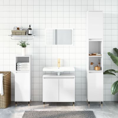 vidaXL Set Mobili da Bagno 3 pz Bianco Lucido in Legno Multistrato