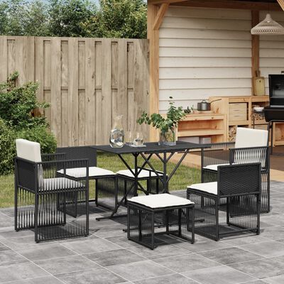 vidaXL Set da Pranzo da Giardino 7 pz Nero con Cuscini in Polyrattan