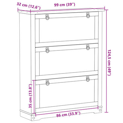 vidaXL Scarpiera Corona 99x32x124,5 cm in Legno Massello di Pino