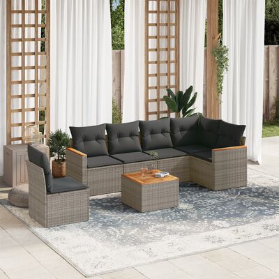 vidaXL Set Divani da Giardino 7 pz con Cuscini Grigio in Polyrattan