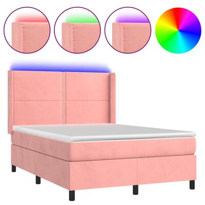 vidaXL Letto a Molle con Materasso e LED Rosa 140x200 cm in Velluto