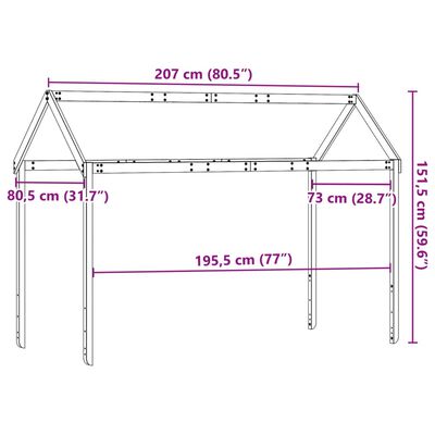 vidaXL Tetto Letto Bambini Marrone Cera 207x80,5x151,5cm Massello Pino