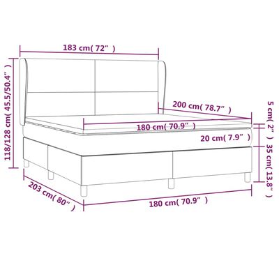 vidaXL Giroletto a Molle con Materasso Nero 180x200 cm in Velluto