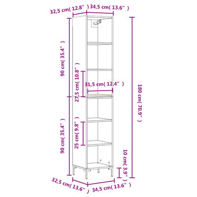 vidaXL Credenza Grigio Cemento 34,5x32,5x180 cm in Legno Multistrato