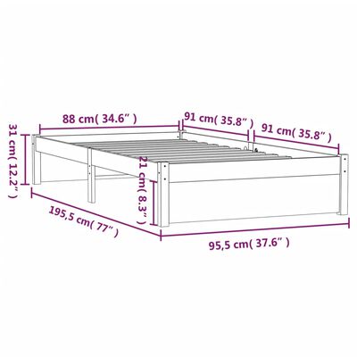 vidaXL Giroletto Ambra in Legno Massello 90x190 cm Single