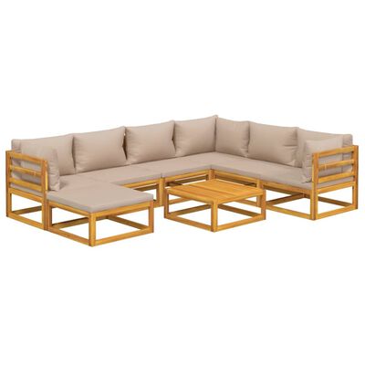 vidaXL Set Salotto da Giardino 8pz con Cuscini Tortora Legno Massello