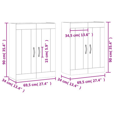 vidaXL Armadietti a Parete 2 pz Neri in Legno Multistrato