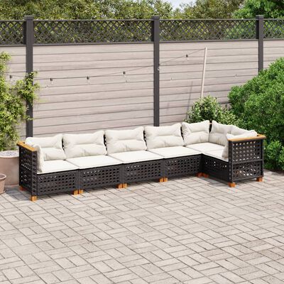 vidaXL Set Divano da Giardino 6 pz con Cuscini Nero in Polyrattan