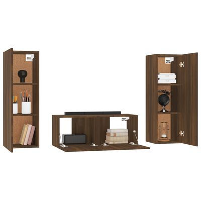 vidaXL Set Mobili Porta TV 3 pz Rovere Marrone in Legno Multistrato