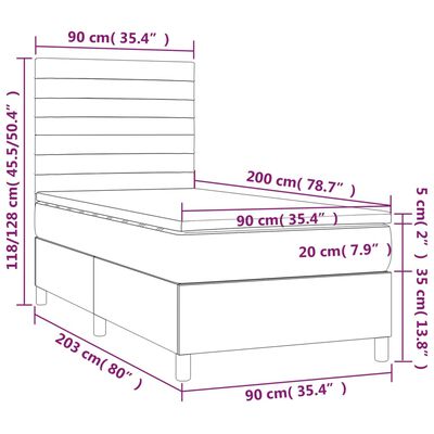 vidaXL Giroletto a Molle con Materasso Grigio Chiaro 90x200 cm Velluto