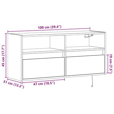 vidaXL Mobile TV a Parete con Luci LED Rovere Marrone 100x31x45 cm