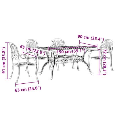 vidaXL Set da Pranzo da Giardino 5 pz Bianco in Alluminio Pressofuso