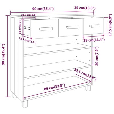 vidaXL Consolle HAMAR Grigio Chiaro 90x35x90 cm Legno Massello di Pino