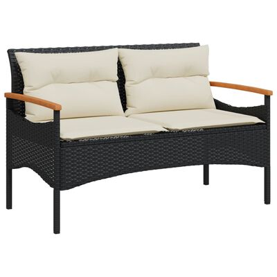 vidaXL Panchina da Giardino con Cuscini 116x62,5x74 cm Nera Polyrattan