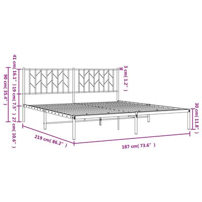 vidaXL Giroletto con Testiera in Metallo Nero 183x213 cm