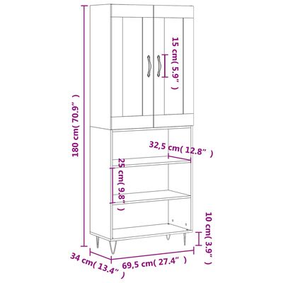 vidaXL Credenza Grigio Cemento 69,5x34x180 cm in Legno Multistrato