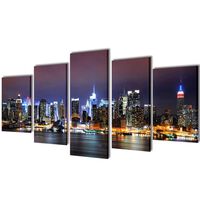 5 pz Set Stampa su Tela da Muro Panorama New York a Colori 100 x 50 cm