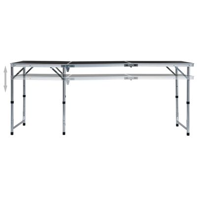 vidaXL Tavolo da Campeggio Pieghevole in Alluminio Grigio 180x60 cm